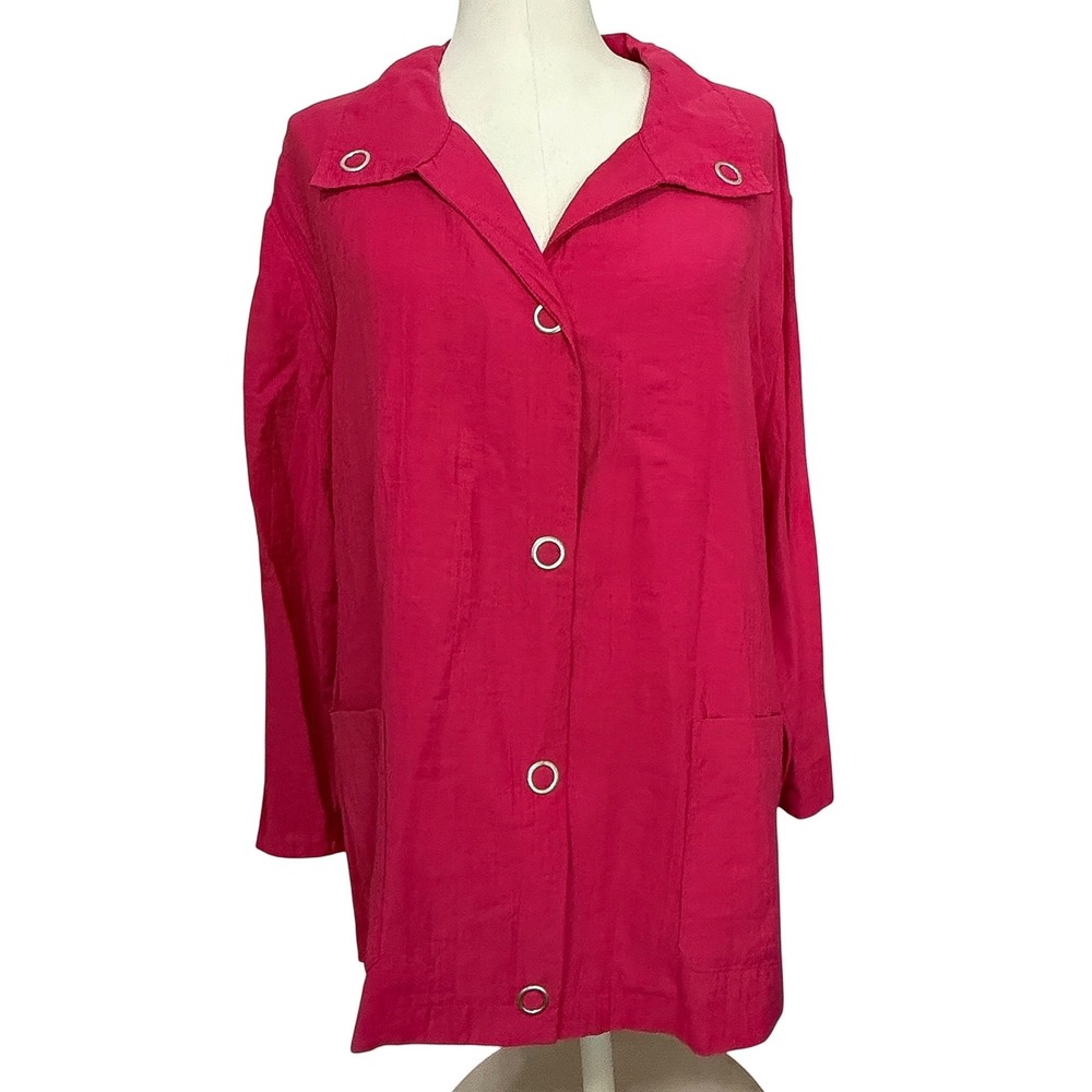 Liz Claiborne New York Pink Linen Roll Tab Button Front Shirt Jacket XL WDMUG699